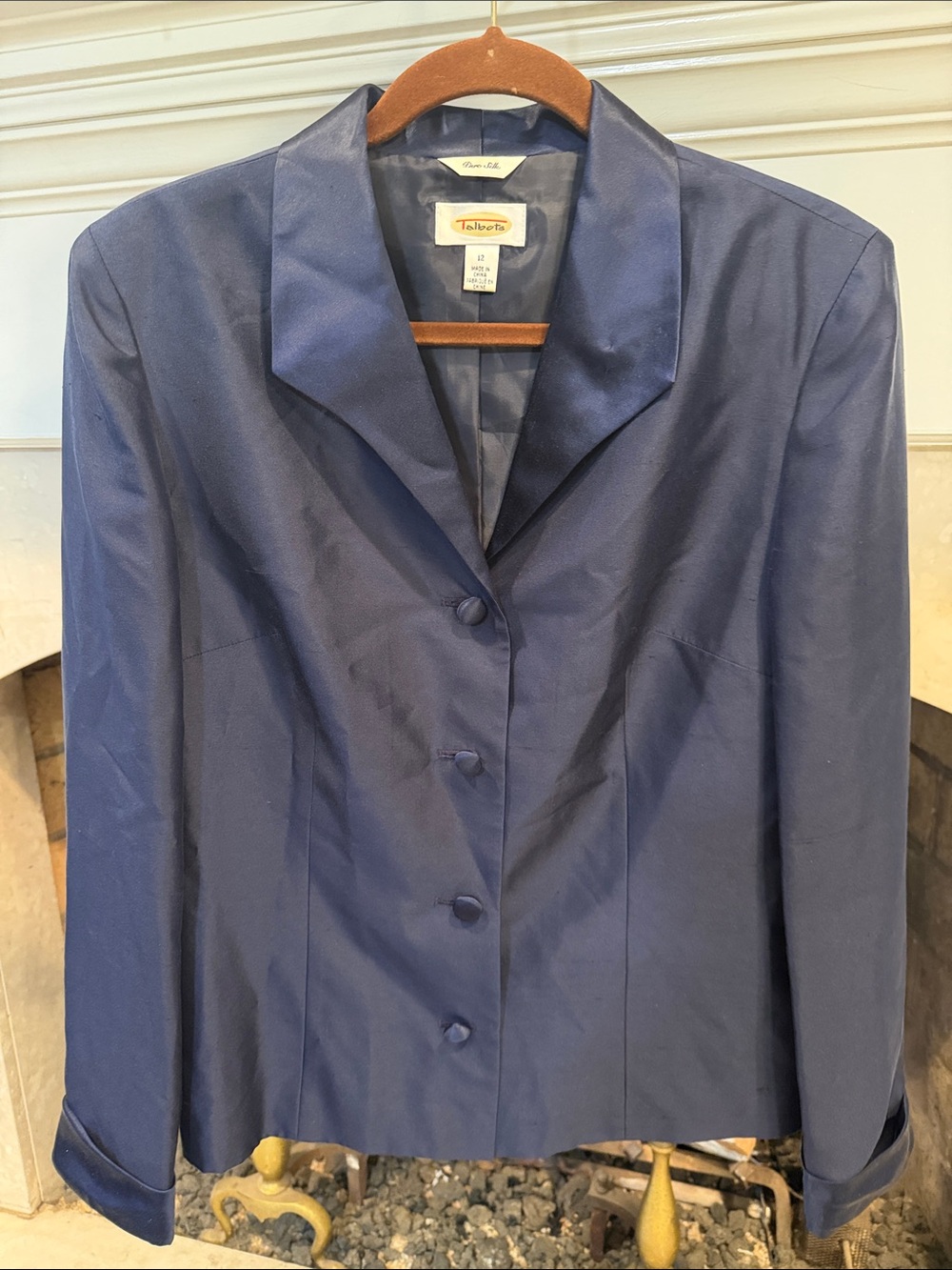 Talbots 100% Silk Dark Navy Women's Blazer with Covered Buttons size 12